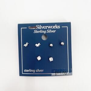 BELK Silverworks Sterling Silver Stud Earrings Set of 3 NWT Mini Stackable Studs